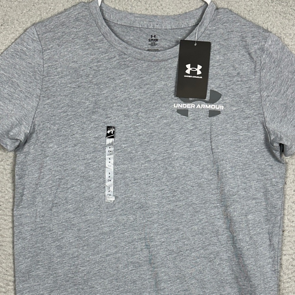 NEW Under Armour T-Shirt Womens Small Loose Fit Heather Grey Logo Graphic Tee